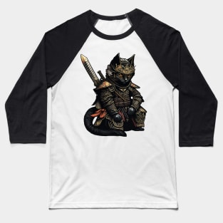 Black Samurai Cat Baseball T-Shirt